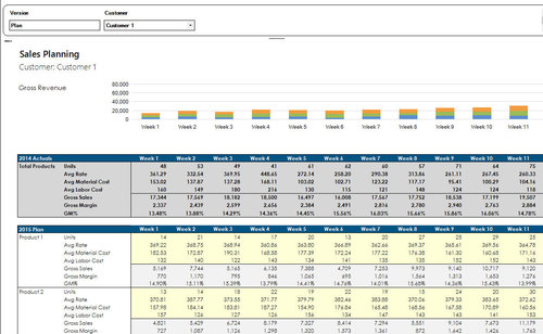 An example sales planning report produced in Prophix