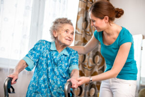 Elderly client and carer providing in home care