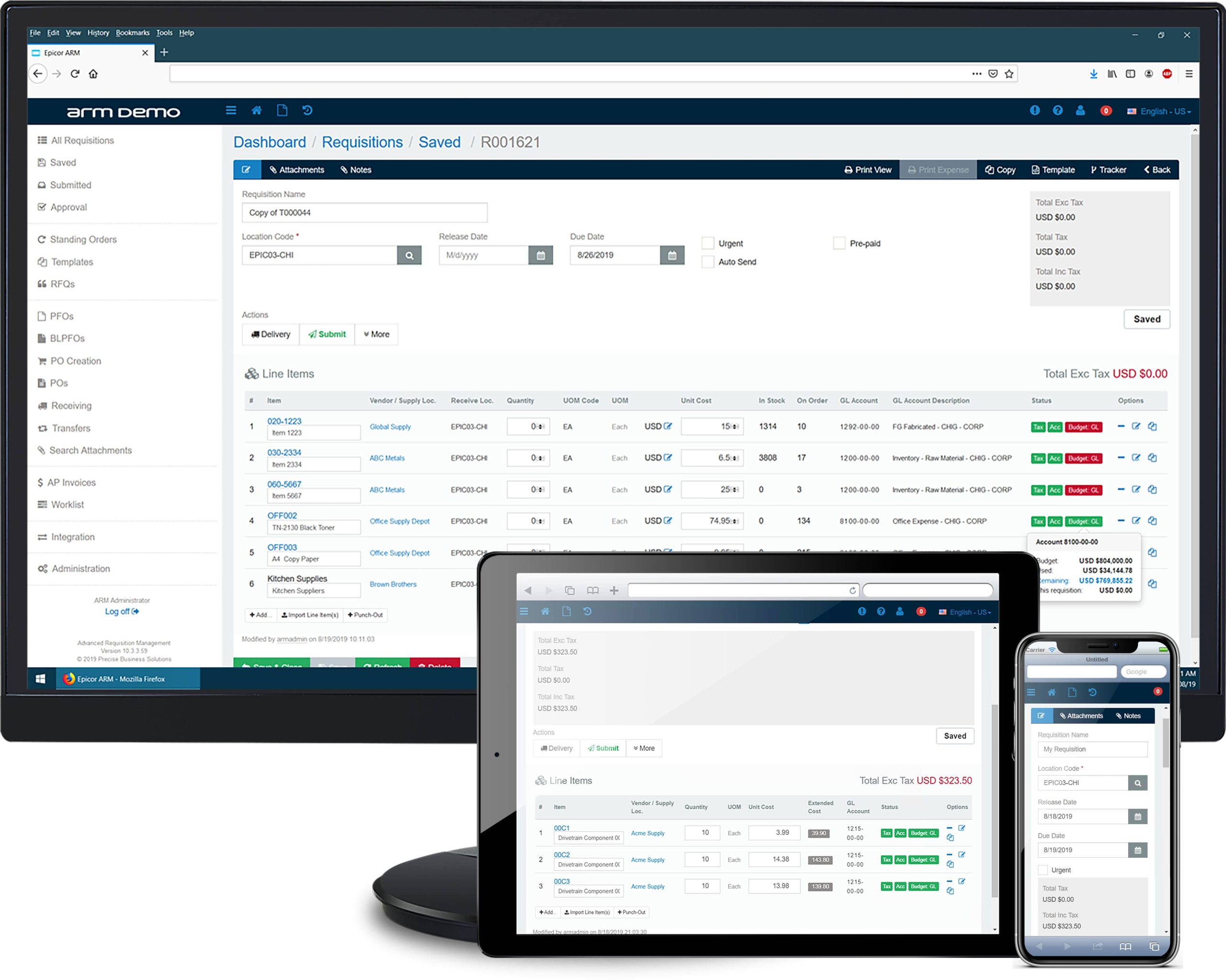 Precise branded invoice with coffee, tablet and calculator